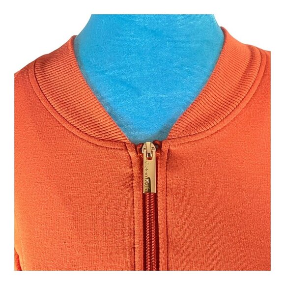 Calvin Klein Orange Zip-Front Knit Dress - Long Sleeve Casual Midi with Pockets - Picture 8 of 12